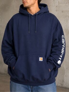 Carhartt Loose Fit Logo Sleeve Hoodie Sweatshirt Mens Size 2XL Navy NWT